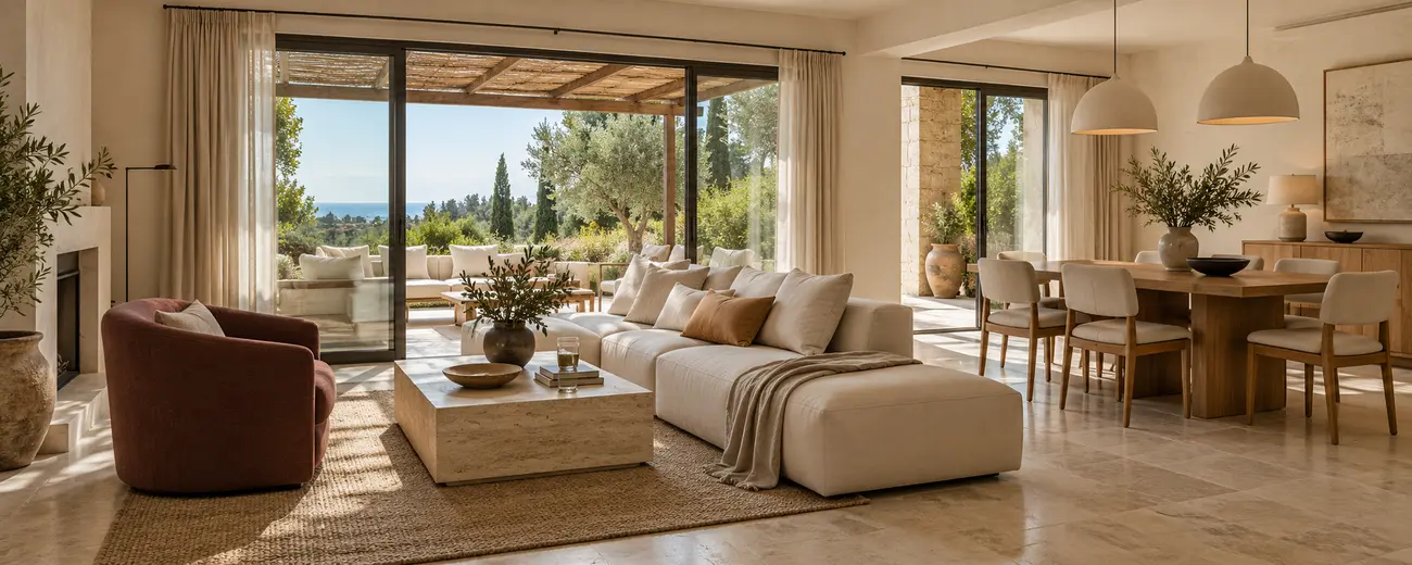 Zona de estar y comedor de una vivienda premium con una distribución cómoda