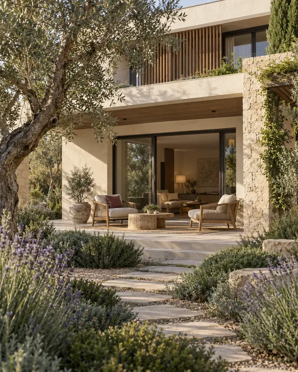 Vista de una villa privada con acceso al jardín y zona exterior